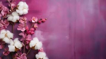 Fresh cotton flowers natural background photo