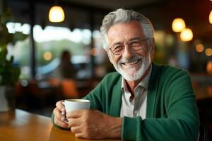 contento hombre con taza de café foto