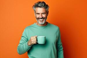 Happy man with cup of coffee photo