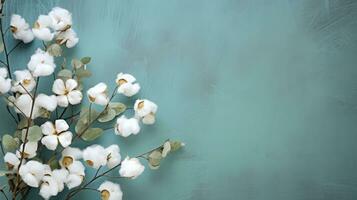 Fresh cotton flowers natural background photo