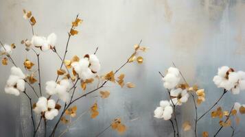 Fresh cotton flowers natural background photo