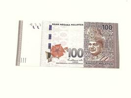 Isolated white photo of one piece of 100 ringgit malaysian bank notes