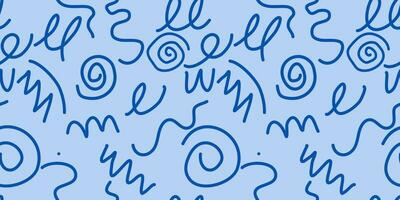 Fun blue line doodles seamless pattern. vector