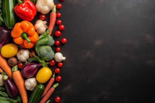 Fresh Vegetables on Chalk Background. photo