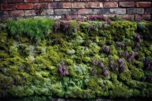 Mossy Bricks Wall Background. photo