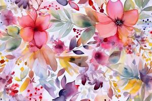 Watercolor Floral Seamless Pattern. Ai generative photo