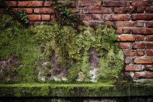 Mossy Bricks Wall Background. Ai generative photo