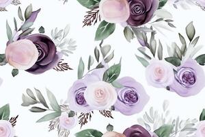 Watercolor Seamless Flower Pattern. Ai generative photo