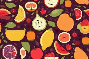 Fresh Fruits Seamless Pattern. Ai generative photo