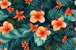 Trendy Tropical Seamless Pattern. Ai generative photo