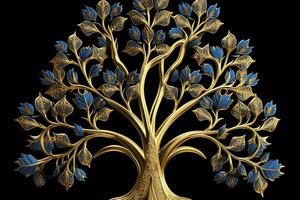 dorado árbol papel tapiz Arte. ai generativo foto
