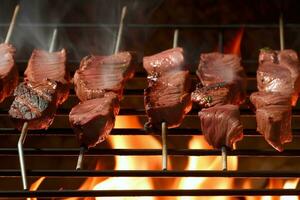 Grilled Beaf Steak Over Flame. Ai generative photo