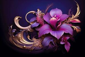 Flower Wallpaper Art With Jewels. Ai generative photo