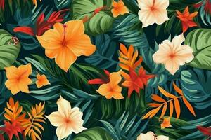 Trendy Tropical Seamless Pattern. Ai generative photo