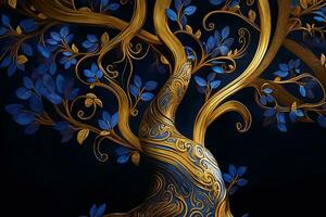 Golden Tree Walpaper Art. Ai generative photo