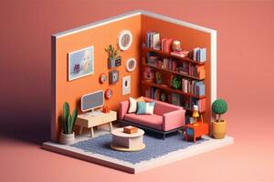 Cute 3D Room. Ai generative photo