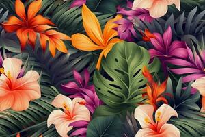 Trendy Tropical Seamless Pattern. Ai generative photo