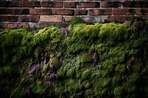 Mossy Bricks Wall Background. Ai generative photo