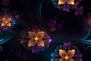 Glowing Flowers Seamless Pattern. Ai generative photo