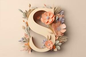 3D Letter with Flowers. Ai generative photo