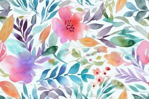 Watercolor Floral Seamless Pattern. Ai generative photo