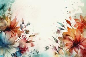 Watercolor Flowers Background. Ai generative photo