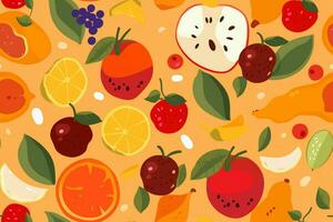 Fresh Fruits Seamless Pattern. Ai generative photo