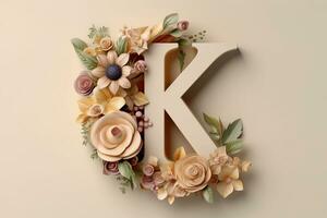 3D Letter with Flowers. Ai generative photo