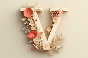 3D Letter with Flowers. Ai generative photo