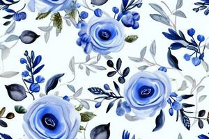 Watercolor Flowers Seamless Pattern. Ai generative photo