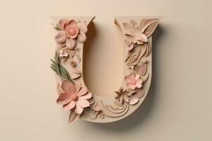 3D Letter with Flowers. Ai generative photo