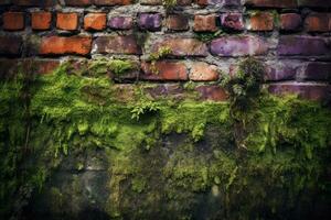 Mossy Bricks Wall Background. Ai generative photo