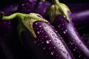 Fresh Eggplants. Ai generative photo