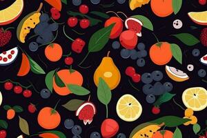 Fresh Fruits Seamless Pattern. Ai generative photo