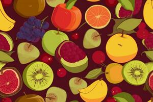 Fresh Fruits Seamless Pattern. Ai generative photo