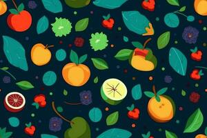 Fresh Fruits Seamless Pattern. Ai generative photo