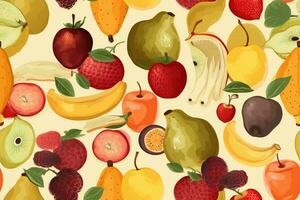 Fresh Fruits Seamless Pattern. Ai generative photo