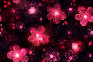 Glowing Flowers Seamless Pattern. Ai generative photo