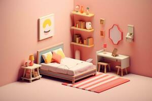 Cute 3D Room. Ai generative photo