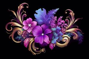 Flower Wallpaper Art With Jewels. Ai generative photo