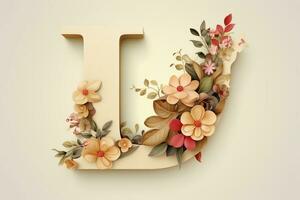 3D Letter with Flowers. Ai generative photo