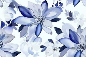 Watercolor Flowers Seamless Pattern. Ai generative photo