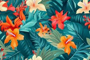 Trendy Tropical Seamless Pattern. Ai generative photo