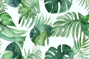 Watercolor Green Leaves Seamless Pattern. Ai generative photo