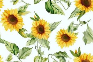 Watercolor Flower Seamless Pattern. Ai generative photo