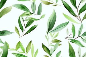 Watercolor Green Leaves Seamless Pattern. Ai generative photo