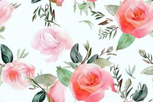 Watercolor Flower Seamless Pattern. Ai generative photo