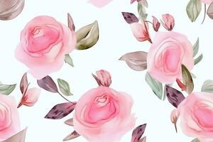 Watercolor Flower Seamless Pattern. Ai generative photo