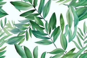 Watercolor Green Leaves Seamless Pattern. Ai generative photo
