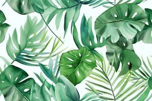 Watercolor Green Leaves Seamless Pattern. Ai generative photo